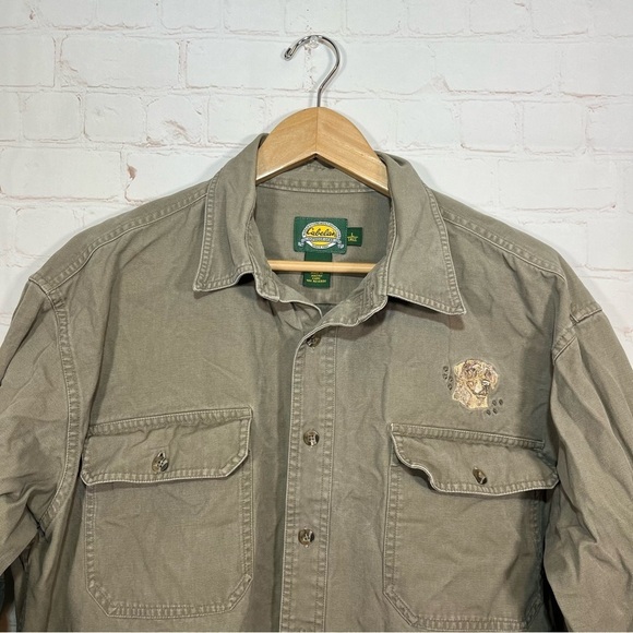 Vintage Cabela's Hunting Shirt Mens Large Tall Brown Canvas Elbow Patches - Picture 2 of 10